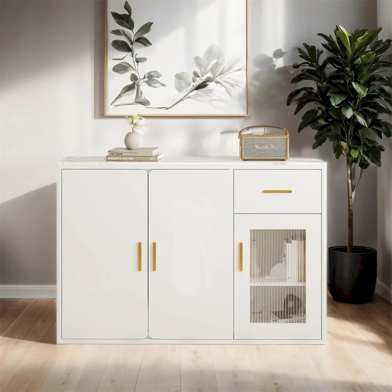 Modern Wood Buffet Cabinet with Doors and Drawers