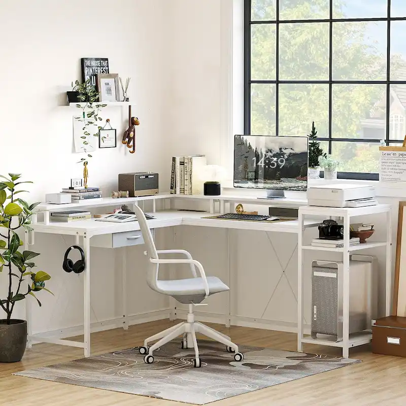 68 Home Office Desk with File Drawer & Power Outlet, LED Lights