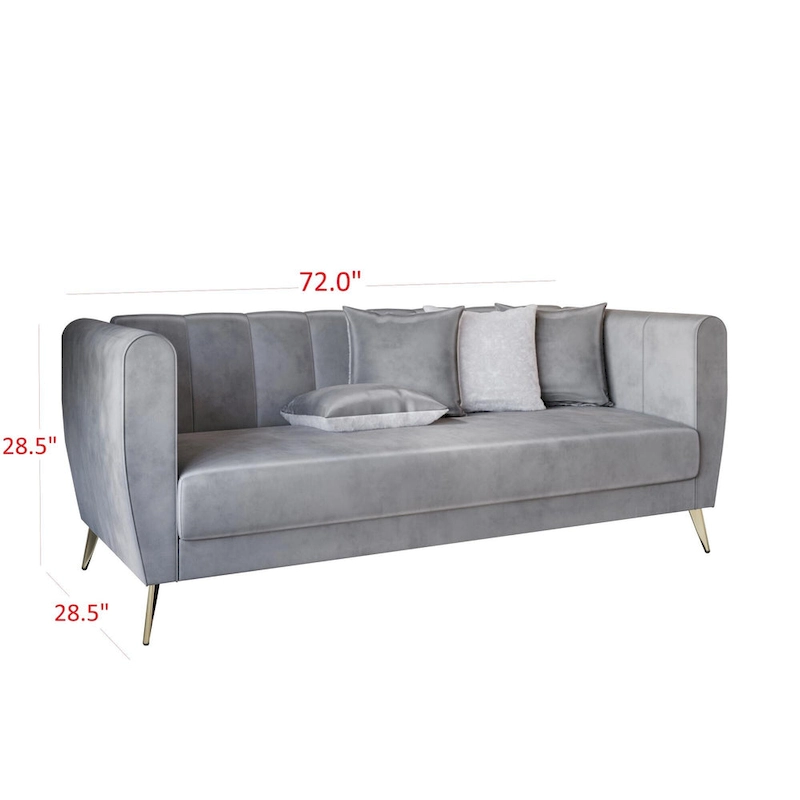 Scarlett Velvet Flared Arm 3-Seater Sofa with 4 Throw Pillow