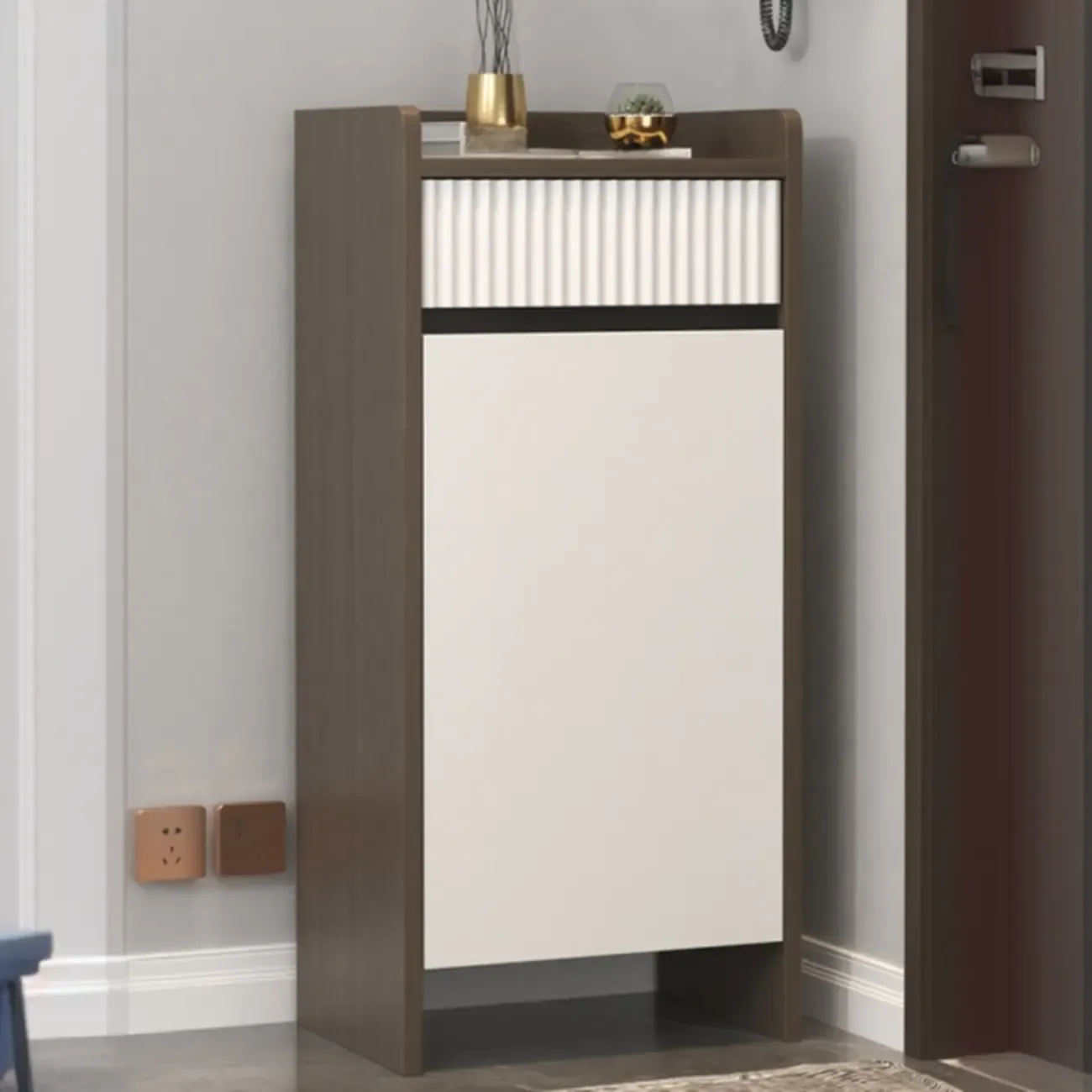 Modern Wood Shoe Cabinet with Drawer and Shelves