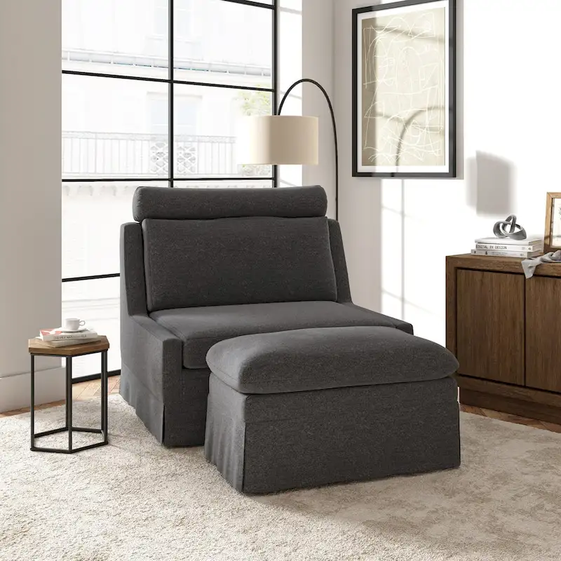 Anne 45 W Modern Slipcovered Chair with Ottoman by HULALA HOME