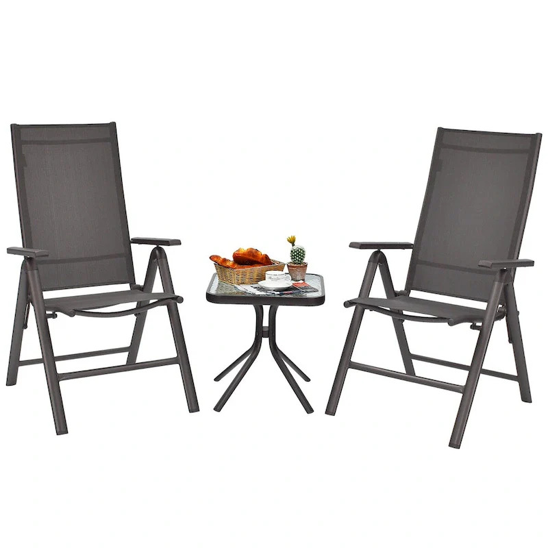 4PCS Patio Folding Dining Chairs Aluminium Adjustable Back - See details