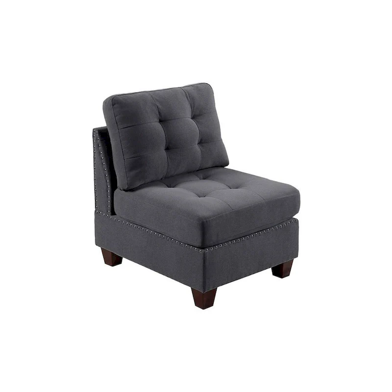 Lemy 32 Inch Modular Armless Sofa Chair, Tufted Gray Upholstery, Solid Wood