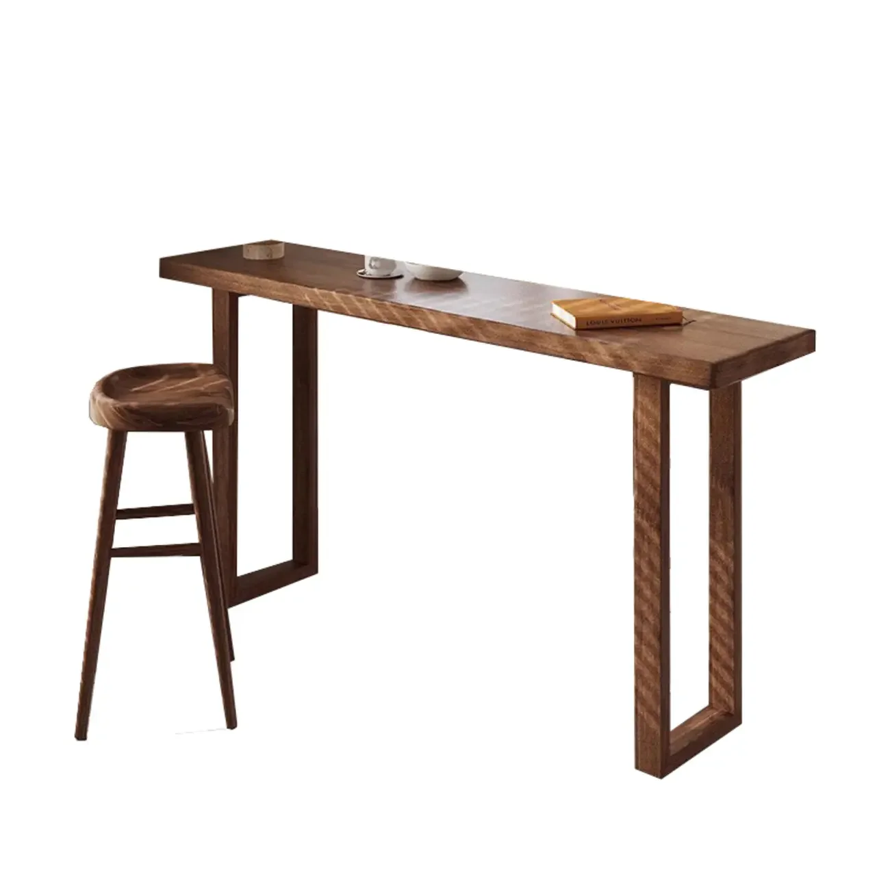 Wooden Backless Bar Set with Footrests & Sled Base