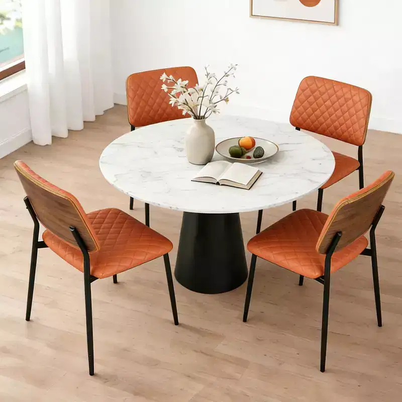 TYBOATLE Mid Century Dining Chairs Set of 2, Quilted PU Leather Kitchen Chairs with Bentwood Back, Industrial Upholstered Side Chairs