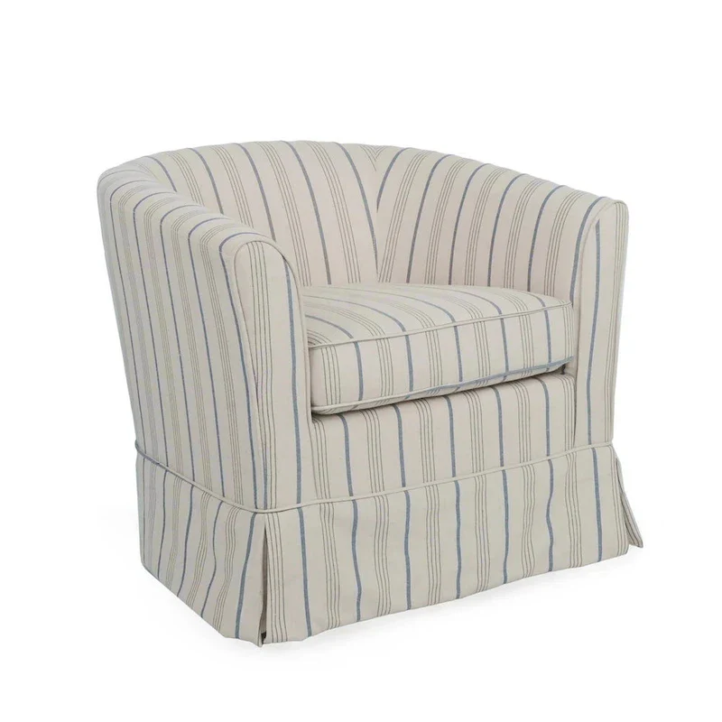 Accent Swivel Chair, Modern Round Barrel Back, Soft White Gray Fabric