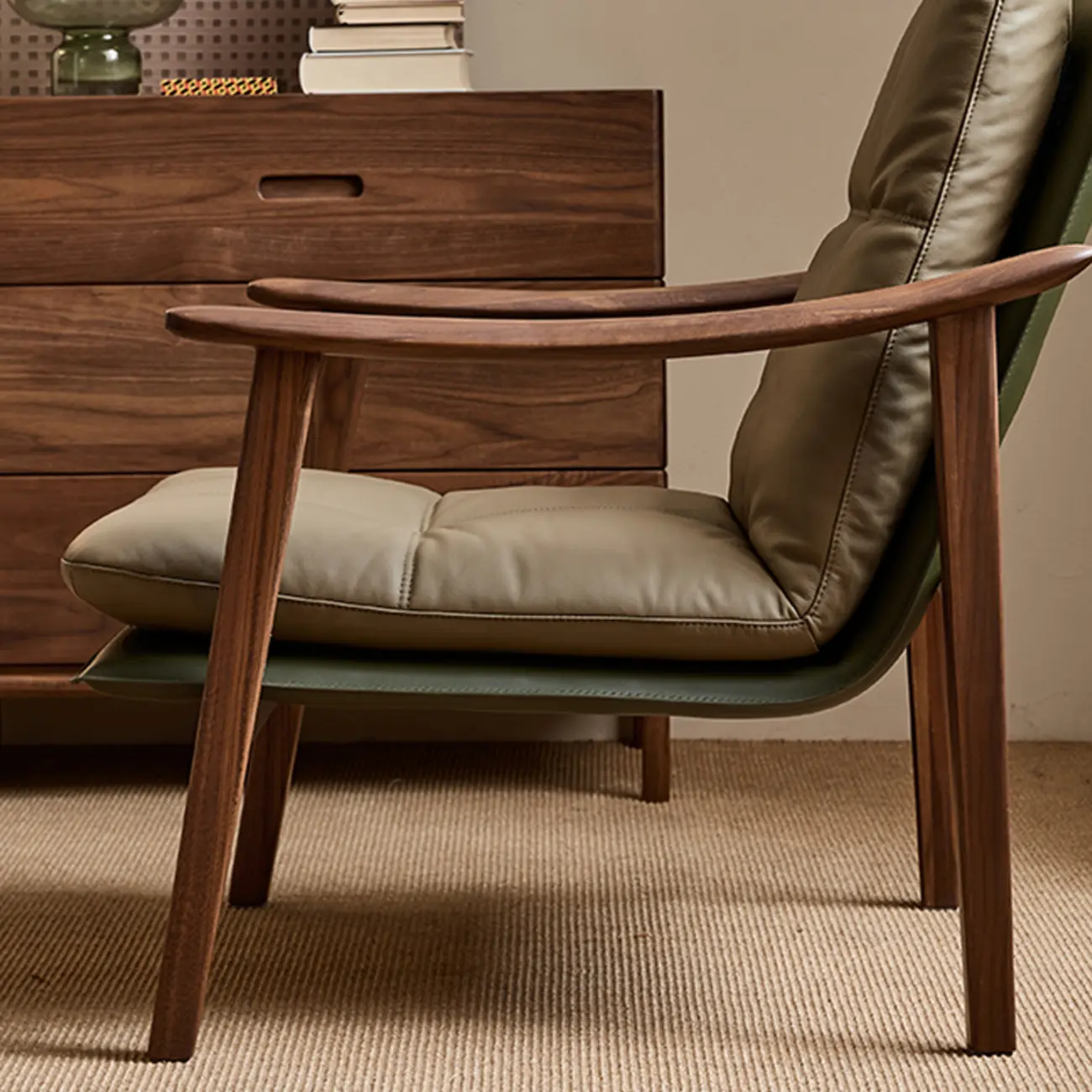 Scandinavian Green Genuine Leather Armchair