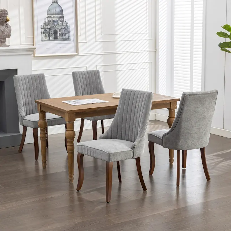 2-Piece Armless Dining Chairs Set with High Back, Upholstered Kitchen Accent Chairs with Curved Solid Wood Legs