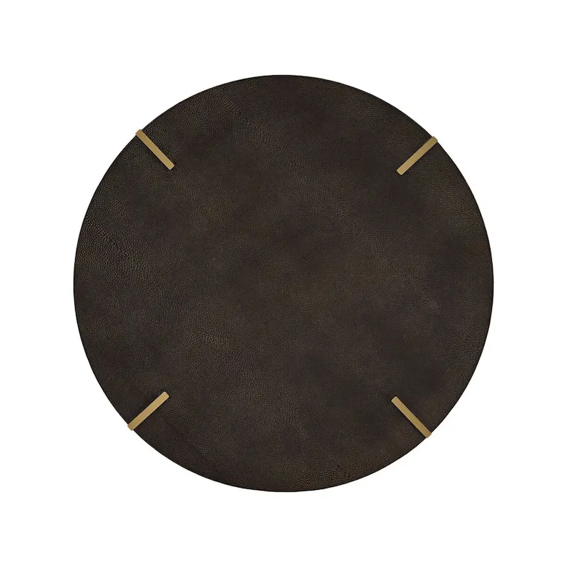 Gold Finish Metal Dark Brown Faux Shagreen Round Table Set