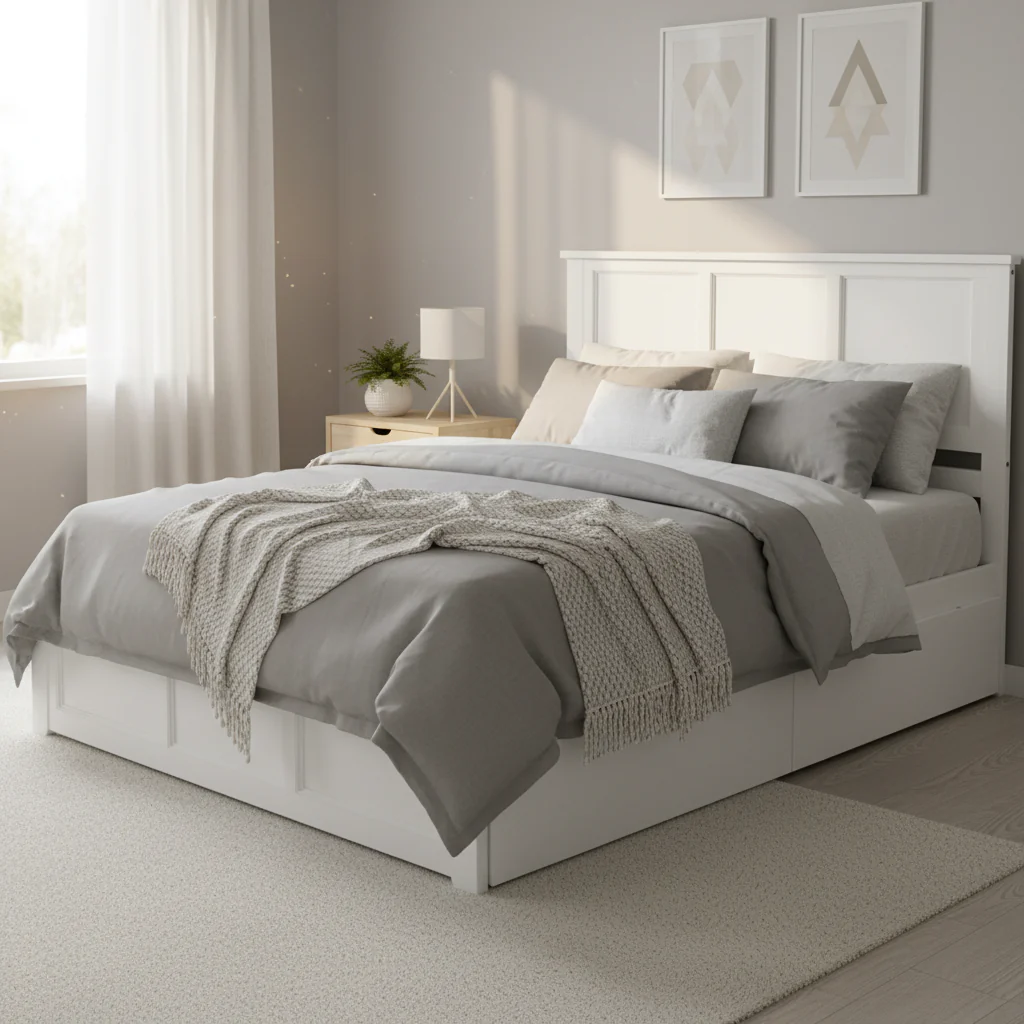 White Queen Platform Bed with 2 Drawers