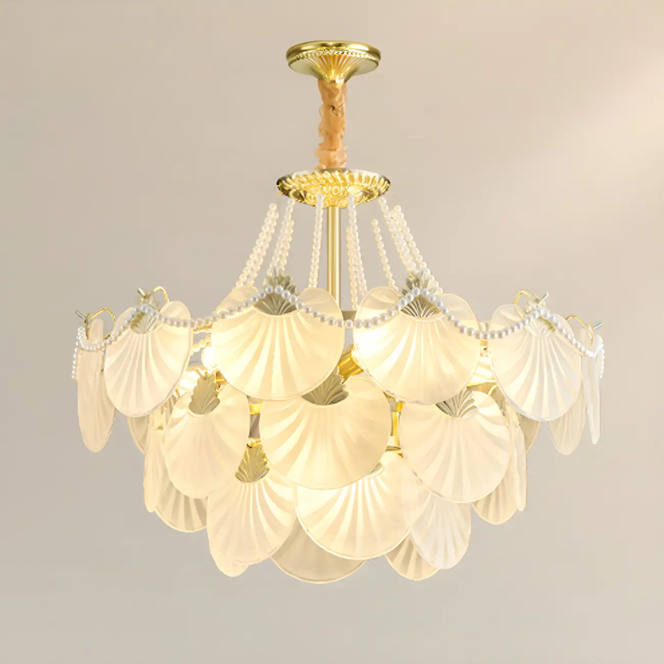 Luxury Modern Tiered Shell Chandelier with Frosted Glass
