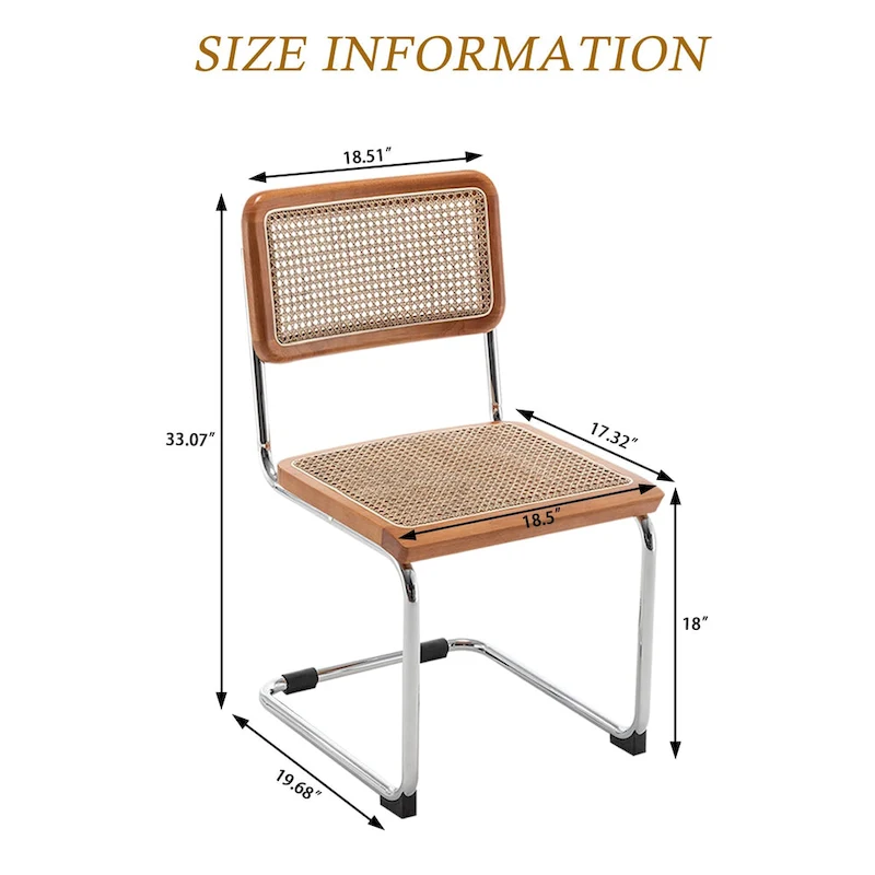 Dining Chairs Set of 2, Upholstered Natural Rattan Kitchen Chairs, Armless Accent Chair Side Chairs