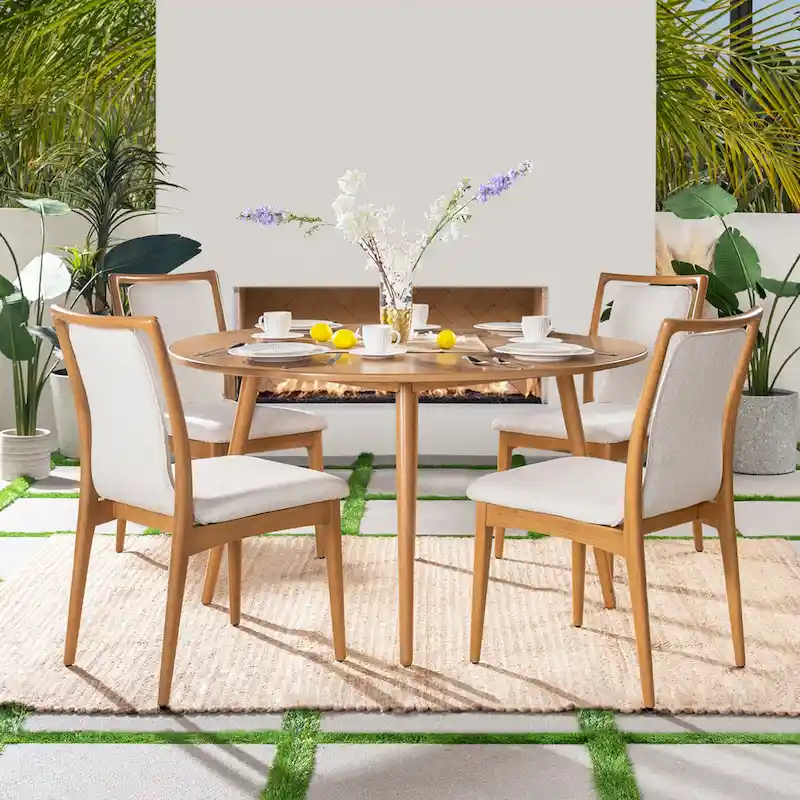 Scandi Upholstered Natural Light Brown Wood Dining Chair (Set of 2)