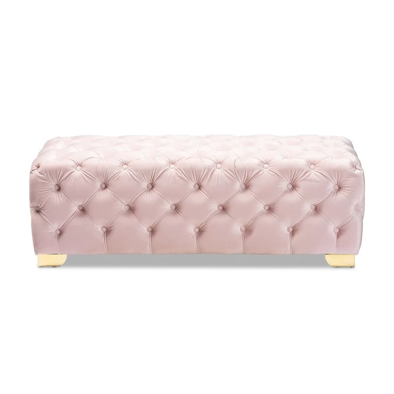 Velvet Fabric Ottoman Bench