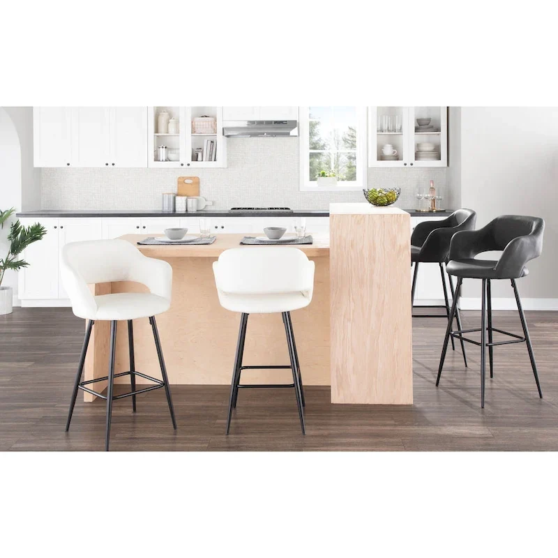 Faux Leather Bar Stools (Set of 2) - N/A