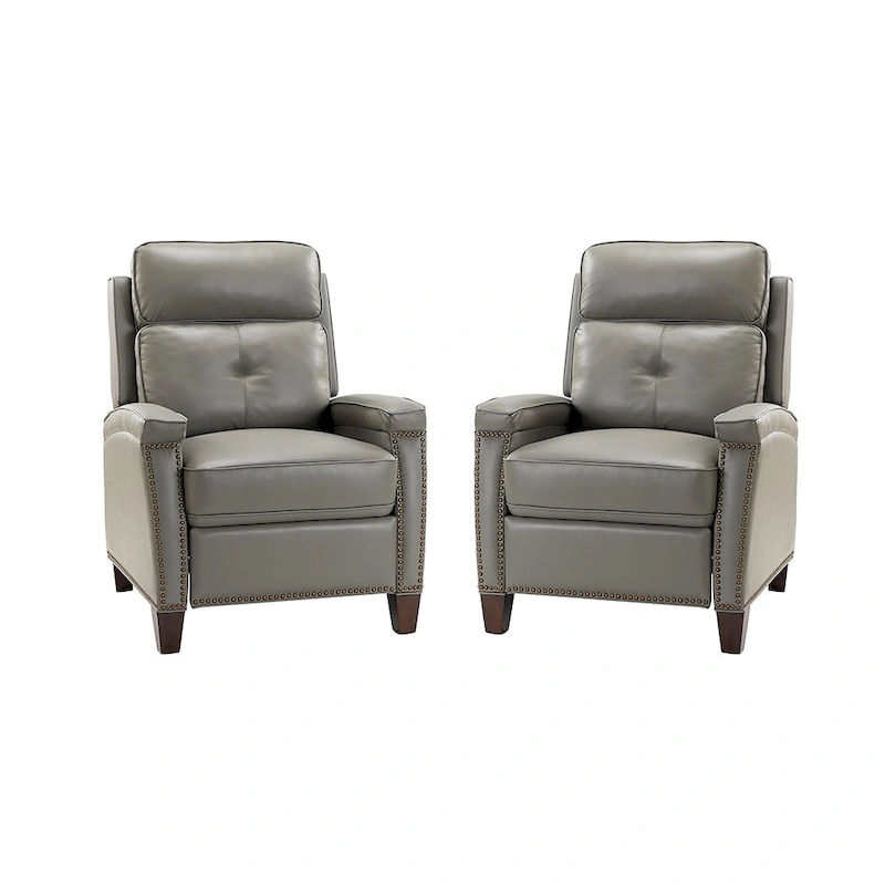 Gaspar Mid-Century Modern Genuine Leather Pushback Recliner with Wood legs Set of 2 by HULALA HOME