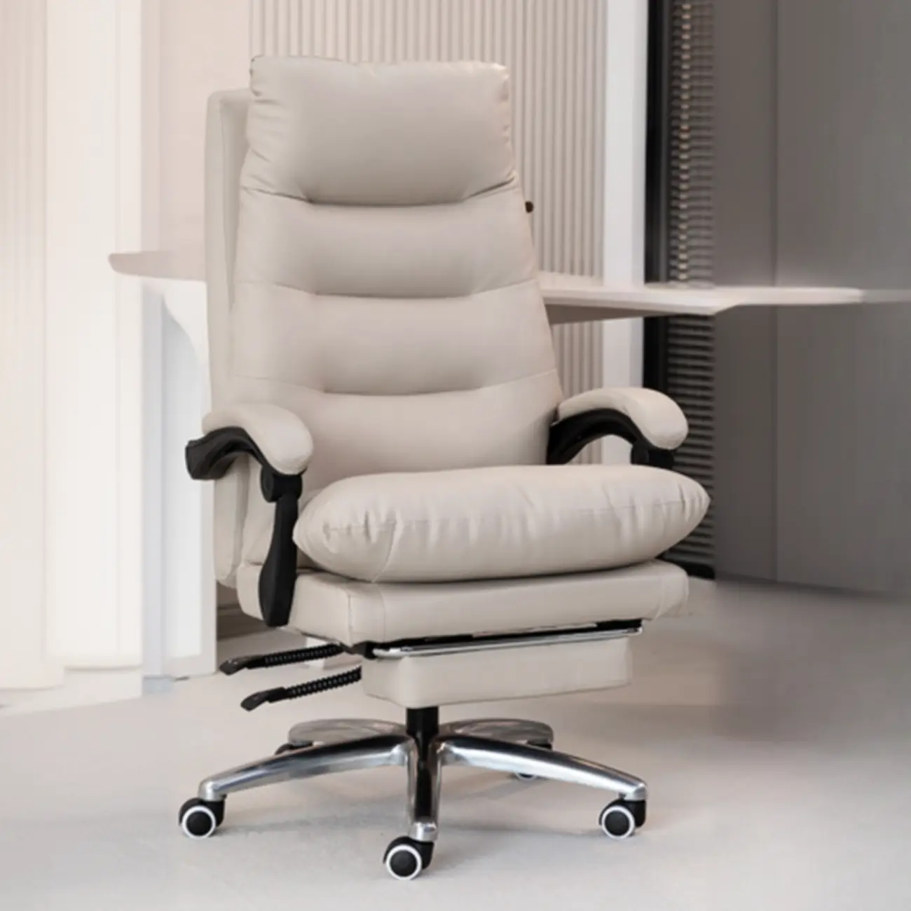 Ergonomic Black Leather Adjustable Office Chair with Wheels