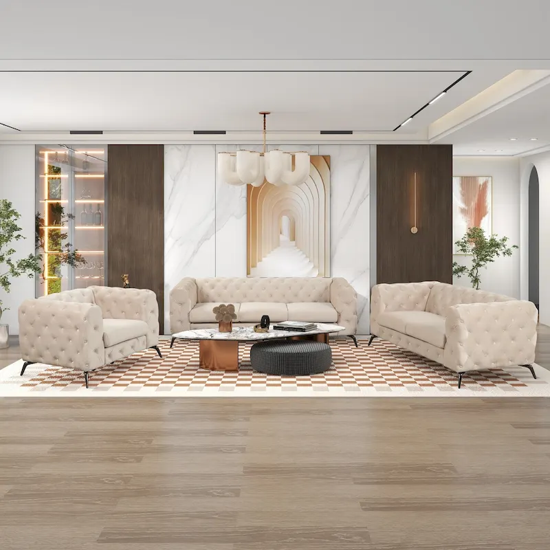 Velvet 3-Piece Sofa Sets(Three Seat Sofa/Loveseat and Single Chair)