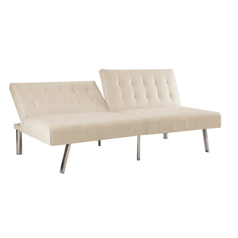 Tufted Mid-Century Modern Split Back Futon Sofa Couch Bed with Chrome Legs