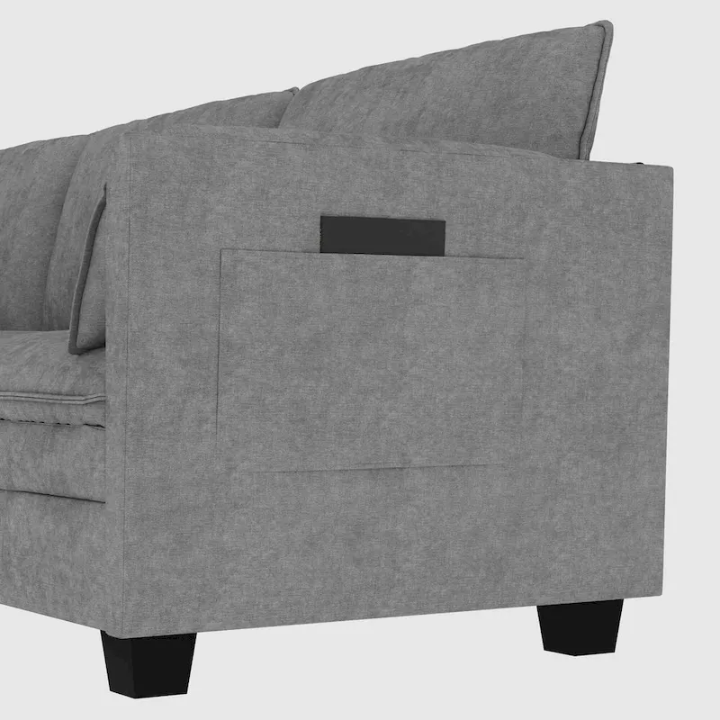 Christopher Knight Home - Noah 141.5 U-Shaped 6-Seater Sofa Couch with Movable Ottoman and Armrest Pockets, Fabric Upholstery