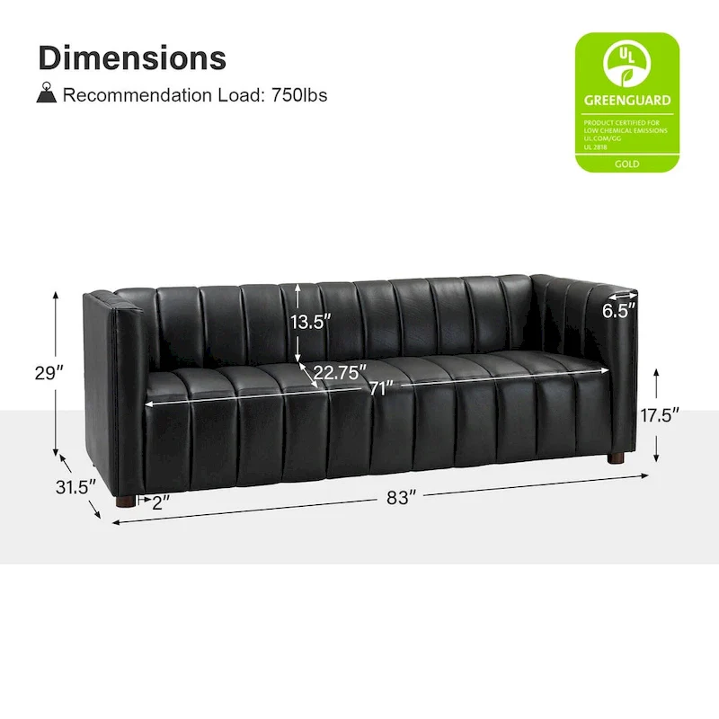 Olinto Modern Camel 83-Inch Genuine Leather Curved Couch with Channel Back by HULALA HOME