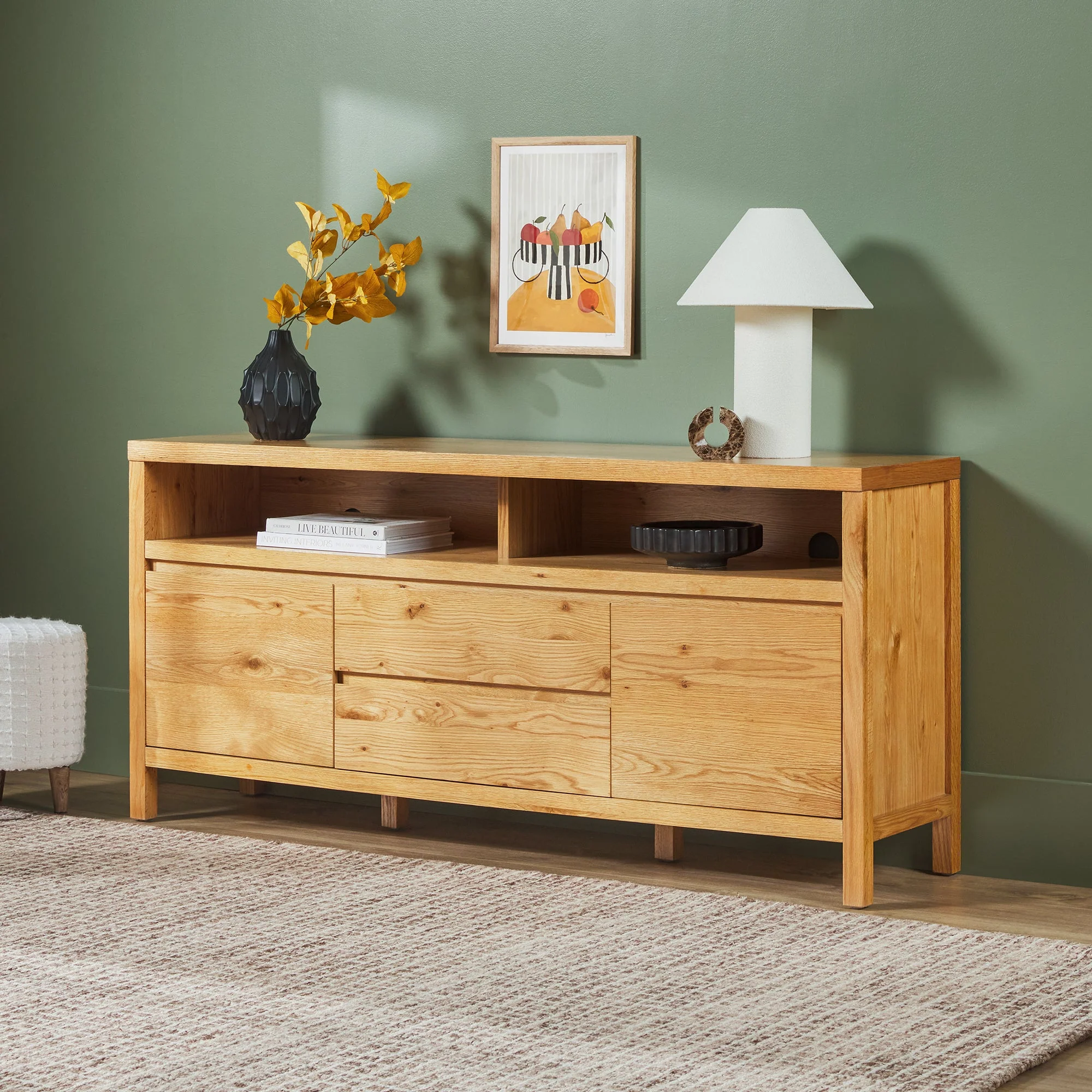 Nash 65 Modern Farmhouse Rustic Oak Wood Sideboard / TV Stand