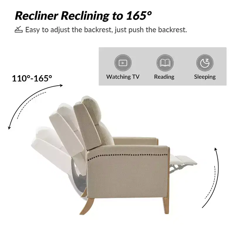 Upholstered Push Back Recliner, Set of 2 — Beige / Blue / Grey / Stripe