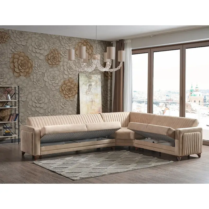 Line Fabric Sleeper Sectional Sofa