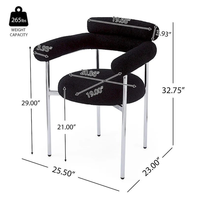 Modern Fabric Dining Chairs with Metal Legs - Set of 2/4, Upholstered Arm Chairs, 265 lbs Capacity