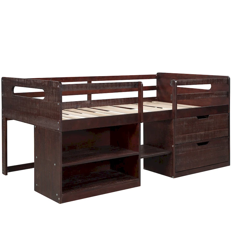 Twin Loft Bed with Shelves and drawers