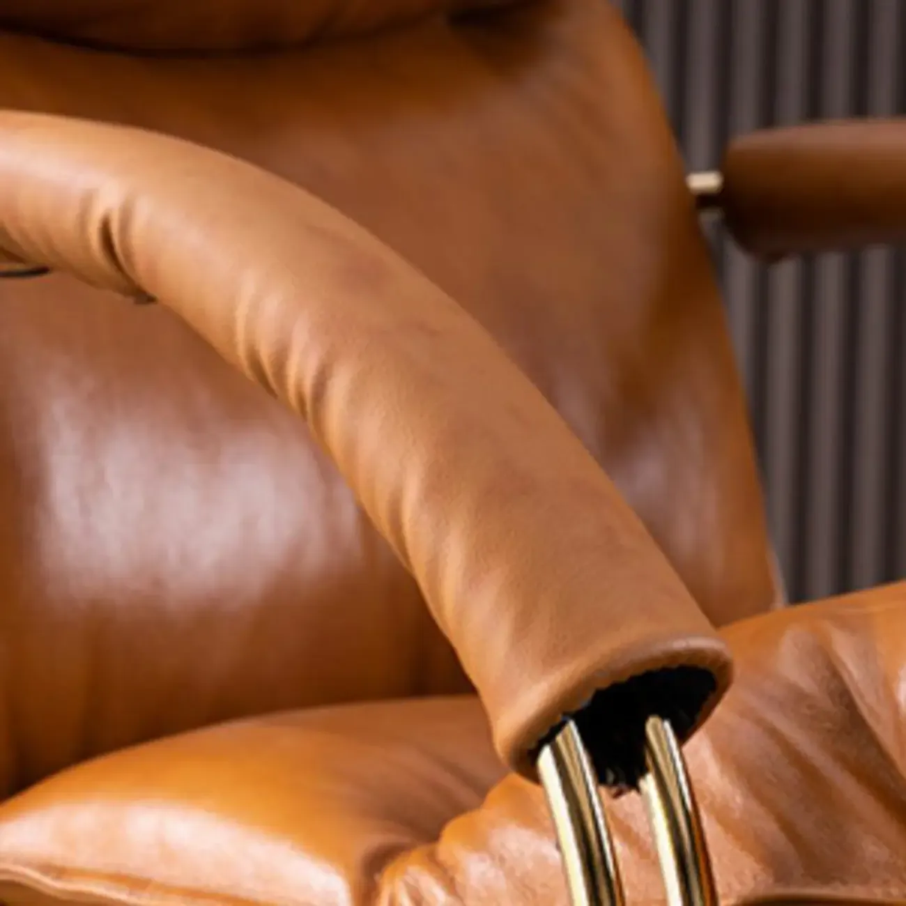 Brown Genuine Leather Ergonomic Wheeled Office Chair