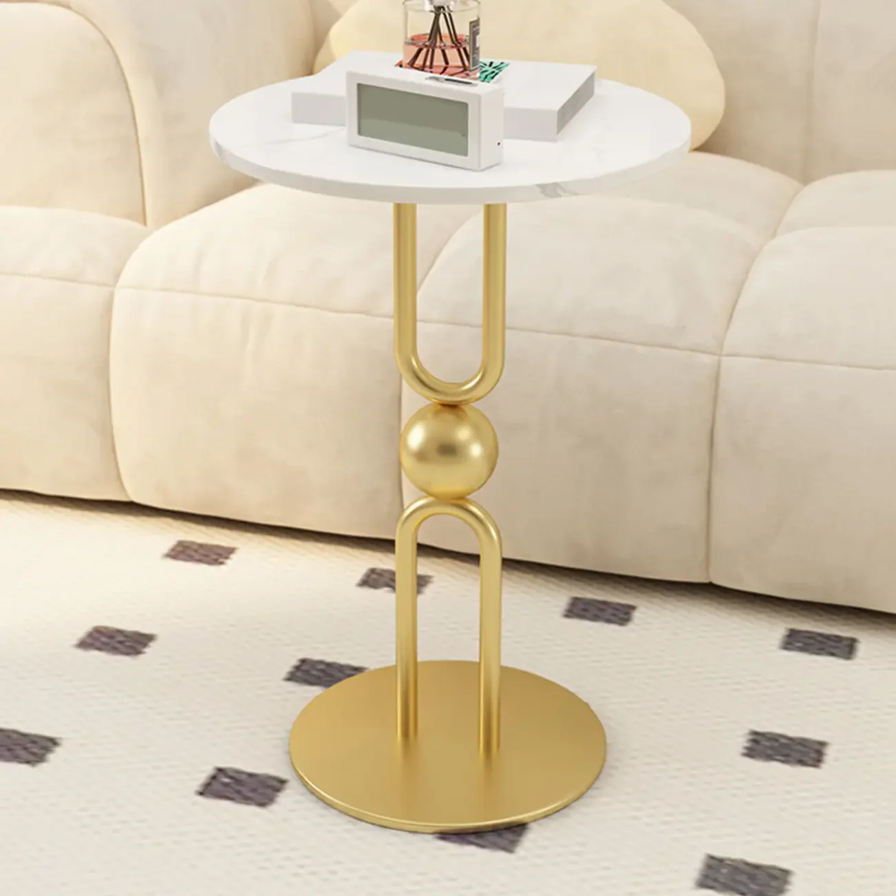Living Room Glossy Black Metal Round Side Table