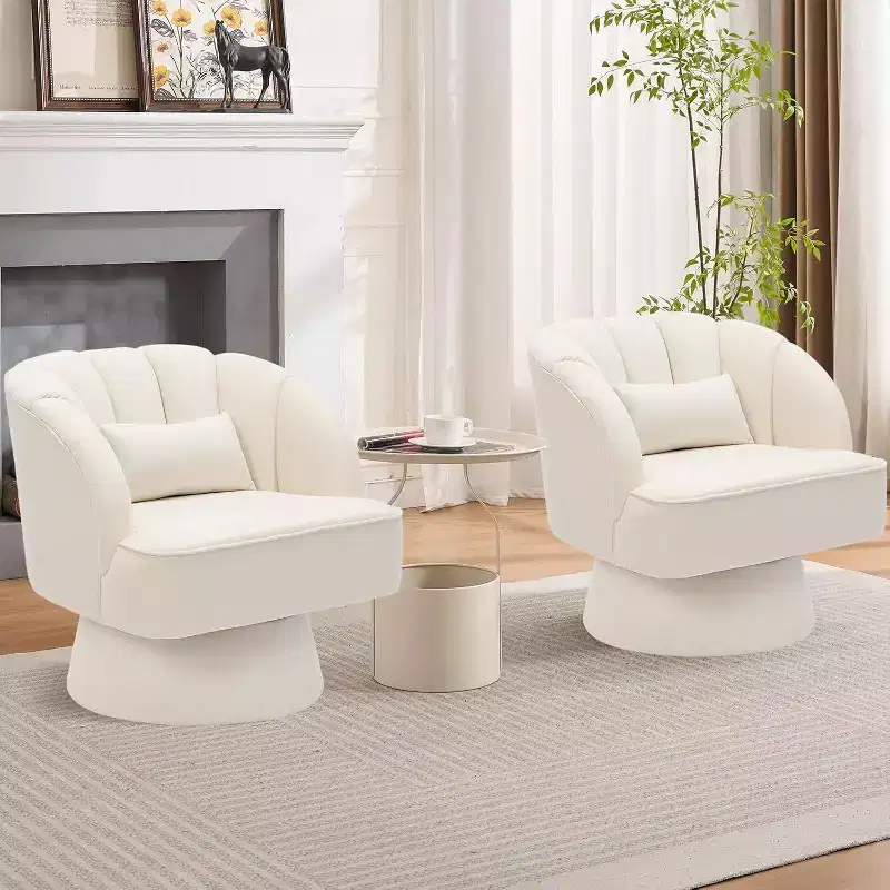 Acekool 360 Swivel Barrel Chair - Plush Teddy Velvet Lounge Chair