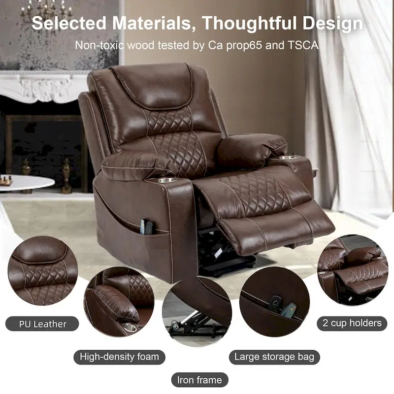 Power Lift Recliner Leather with Massage and Heating