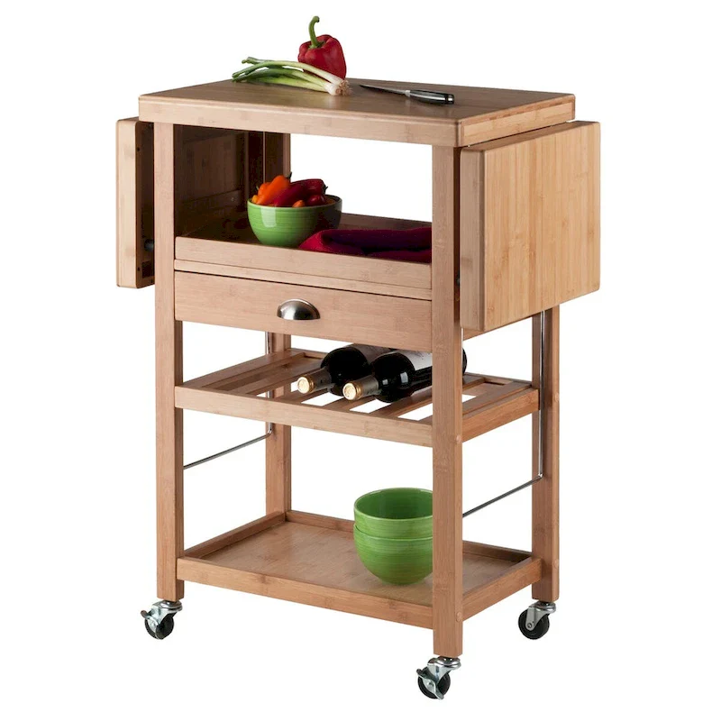 Barton Utility Kitchen Cart, Drop Leaf, Bamboo - 45.28 x 15.16 x 35.43 inches