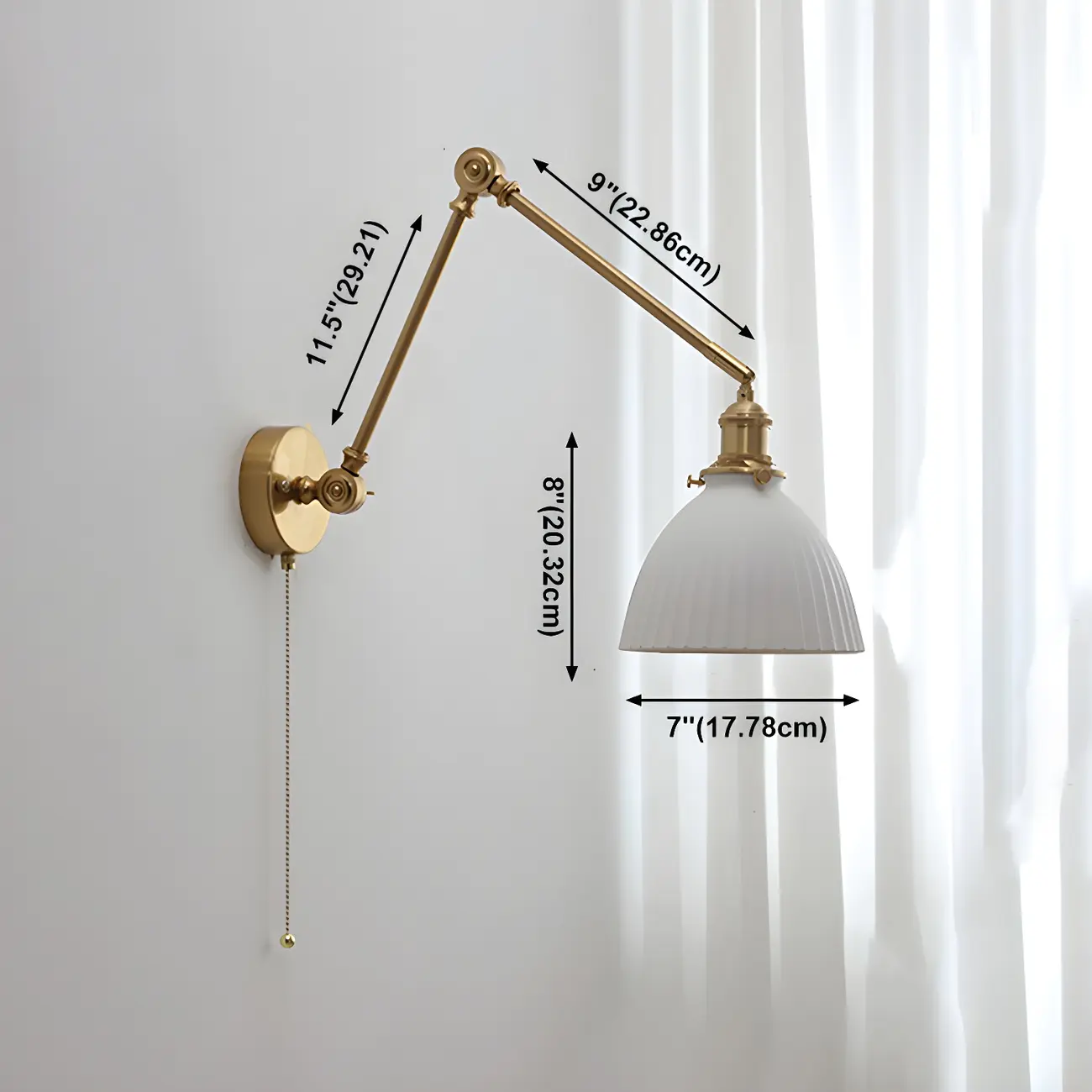 Classic Gold Metal Swing Arm Ceramics Shade Wall Light