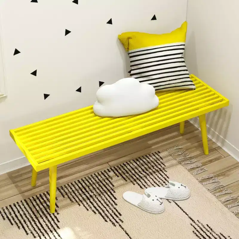 Mid-Century Solid Wood Bench – Black/Clay/Natural/Pecan/Teal/Walnut/White/Yellow – Seats 1
