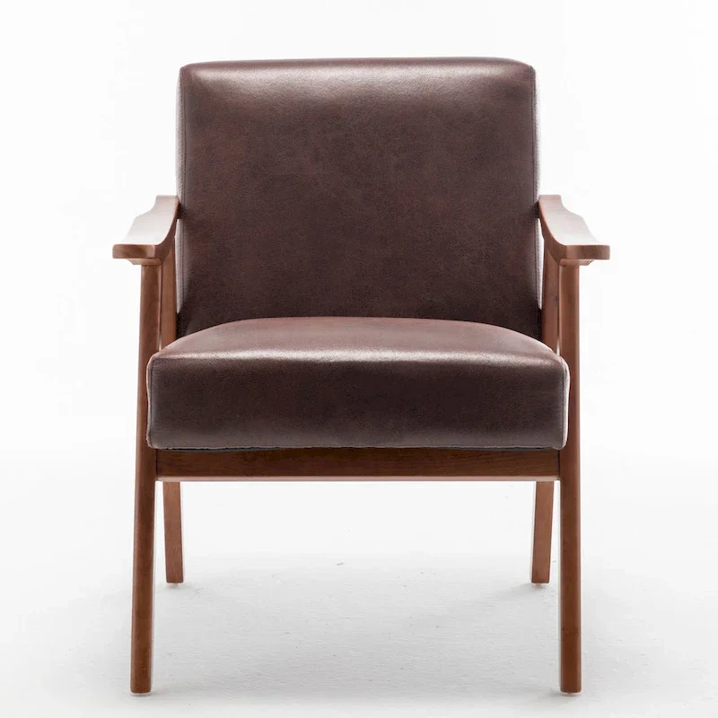 Dark Brown Modern 26 Accent Chair with Solid Wood Frame and Extra-Thick Backrest