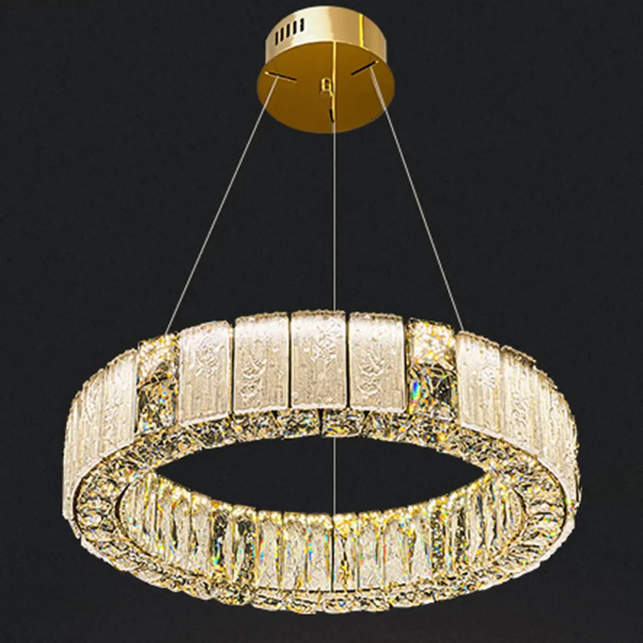 Gold Circular Crystal Linear Modern Chandelier Light