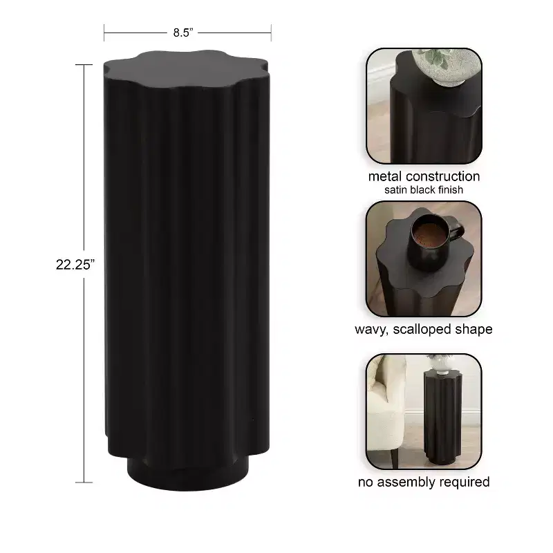 Kate and Laurel Pandey Wavy Drink Table Metal, 9x9x22, Black