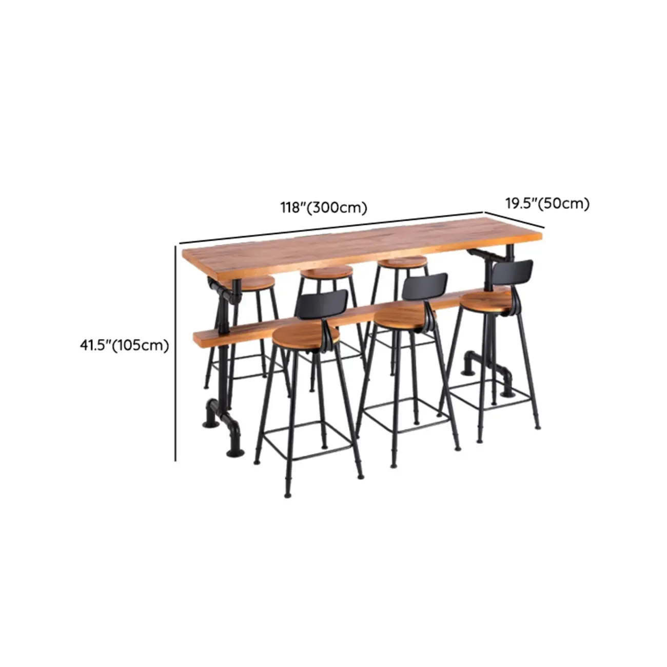 Industrial Brown Wooden Fixed Top Metal Leg Bar Tables