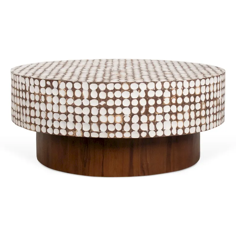 Mila Coconut Shell Round Pedestal Coffee Table by East at Main