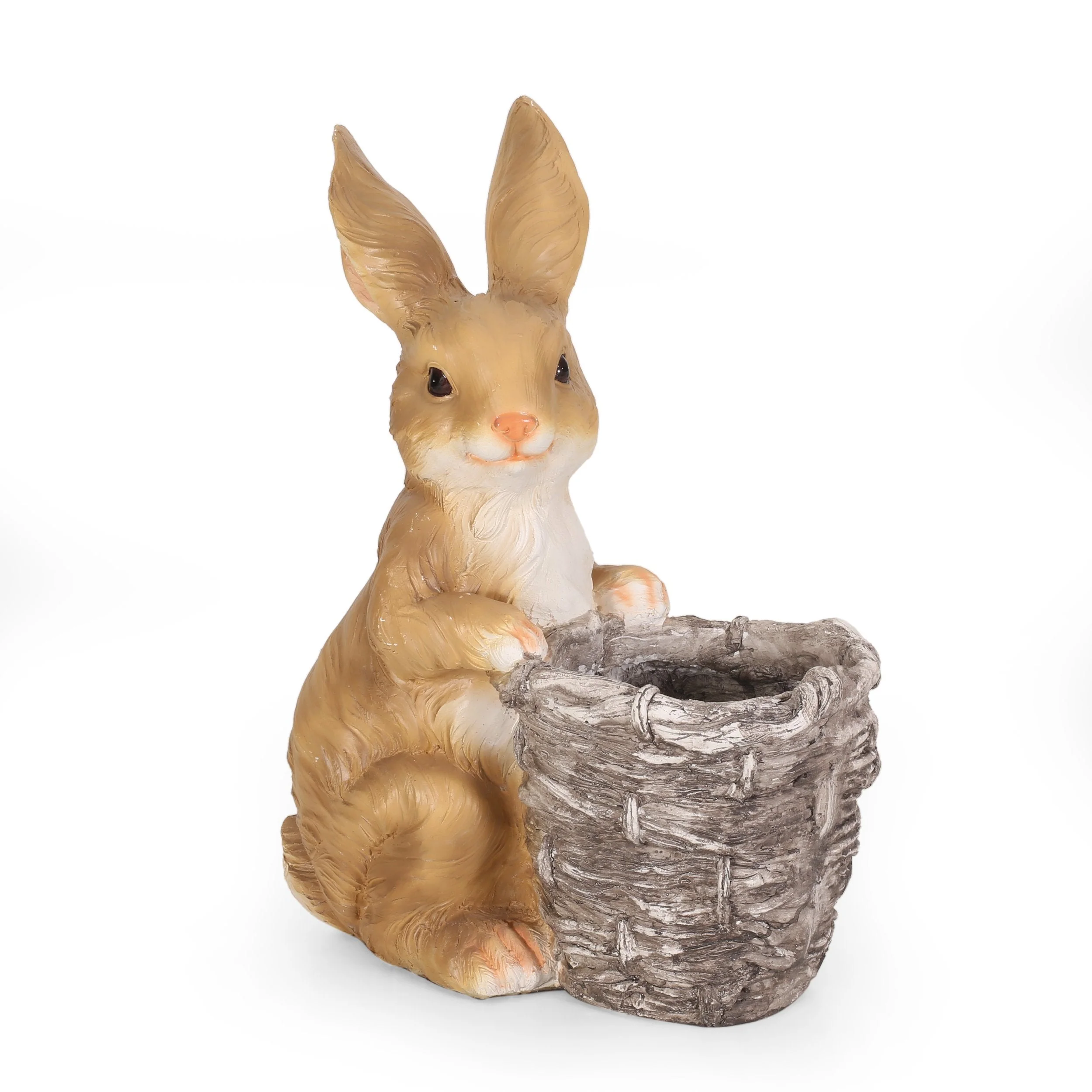 Outdoor Decorative Rabbit Planter, White and Brown - NH989413
