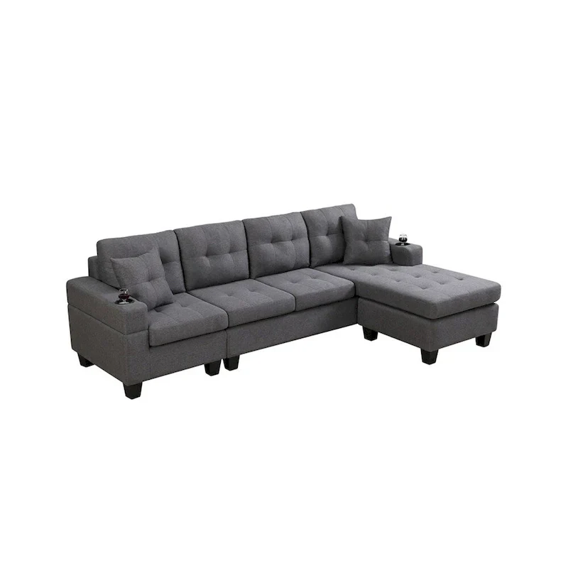 Sectional Sofa Living Room with L Shape Chaise Lounge and cup holder