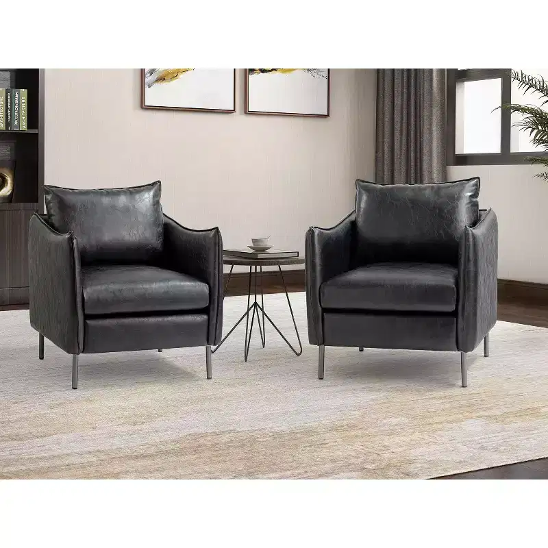 Set of 2 Felix Upholstery Livingroom Vegan Leather Armchair with Metal Legs | KARAT HOME