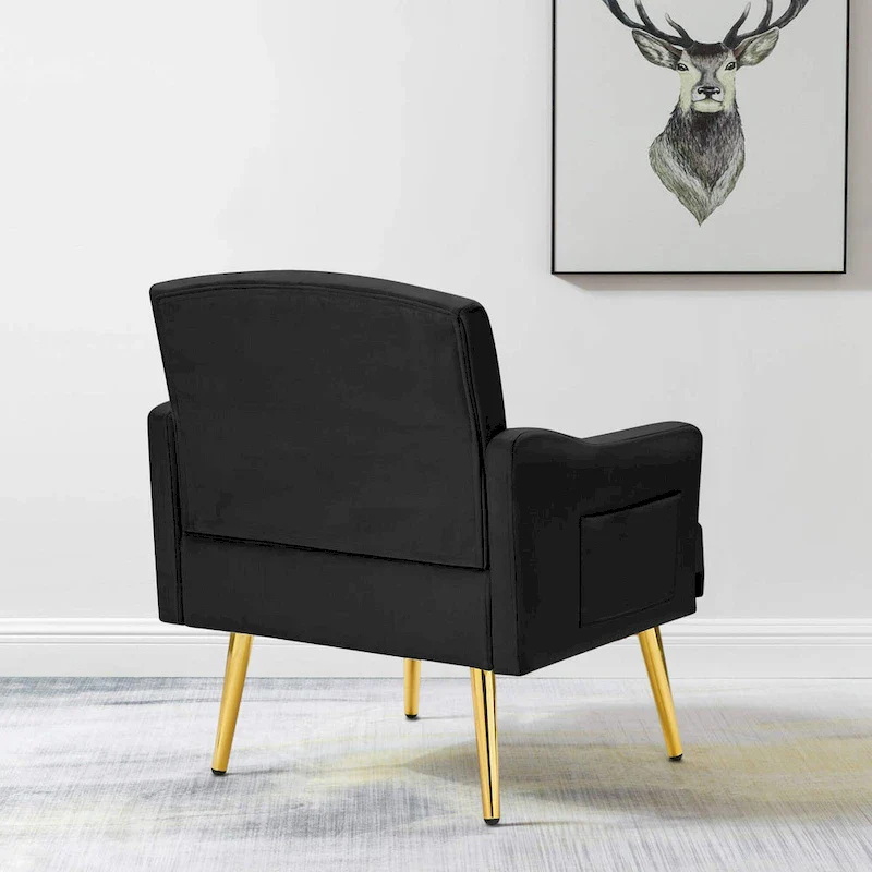 Velvet Accent Chair, Comfy Tufted Upholstered Armchair, Gold Legs - 28.7W