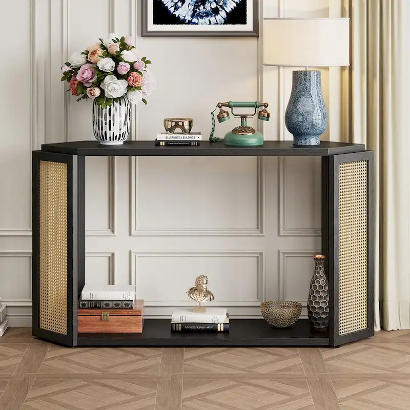 53 Arrow Console Table with Woven Rattan