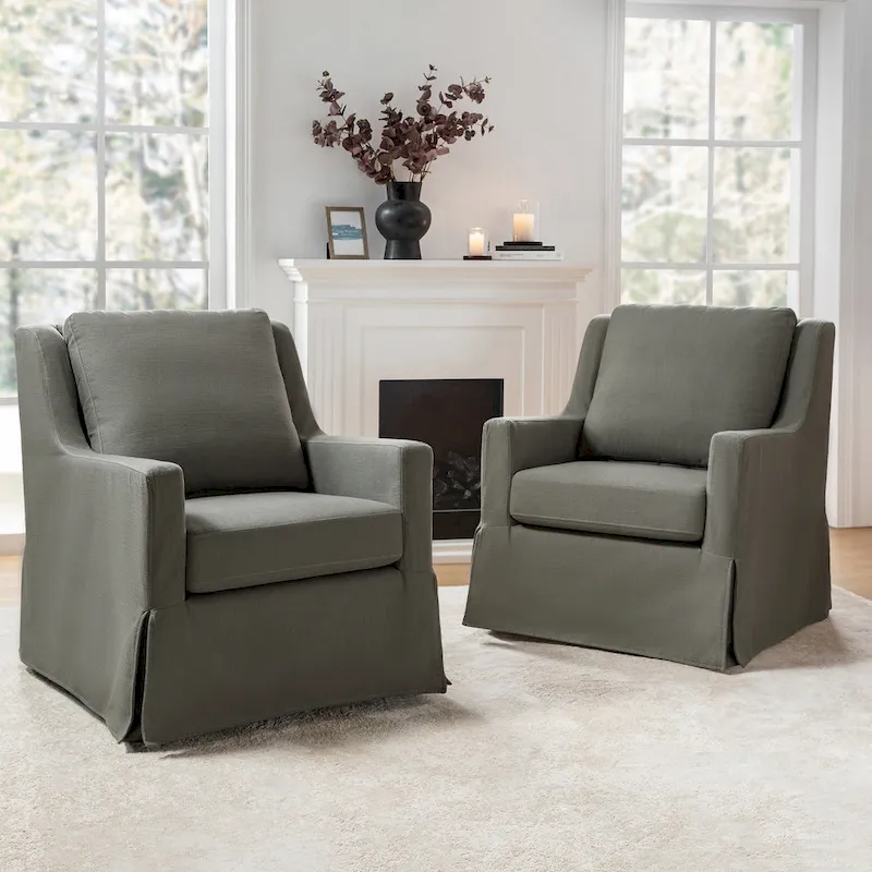 Stan Farmhouse Slipcover Rocking Swivel Chair Set of 2 by HULALA HOME
