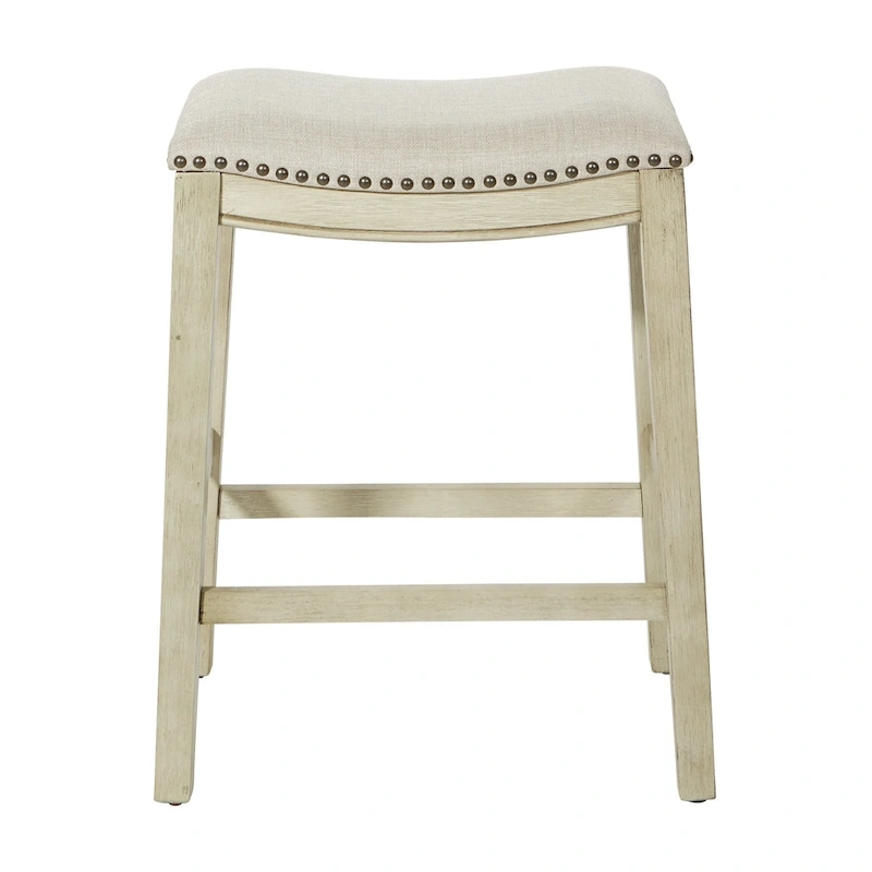 OSP Home Furnishings Metro Antique White and Beige Upholstered 24-inch Saddle Bar Stool (Set of 2)