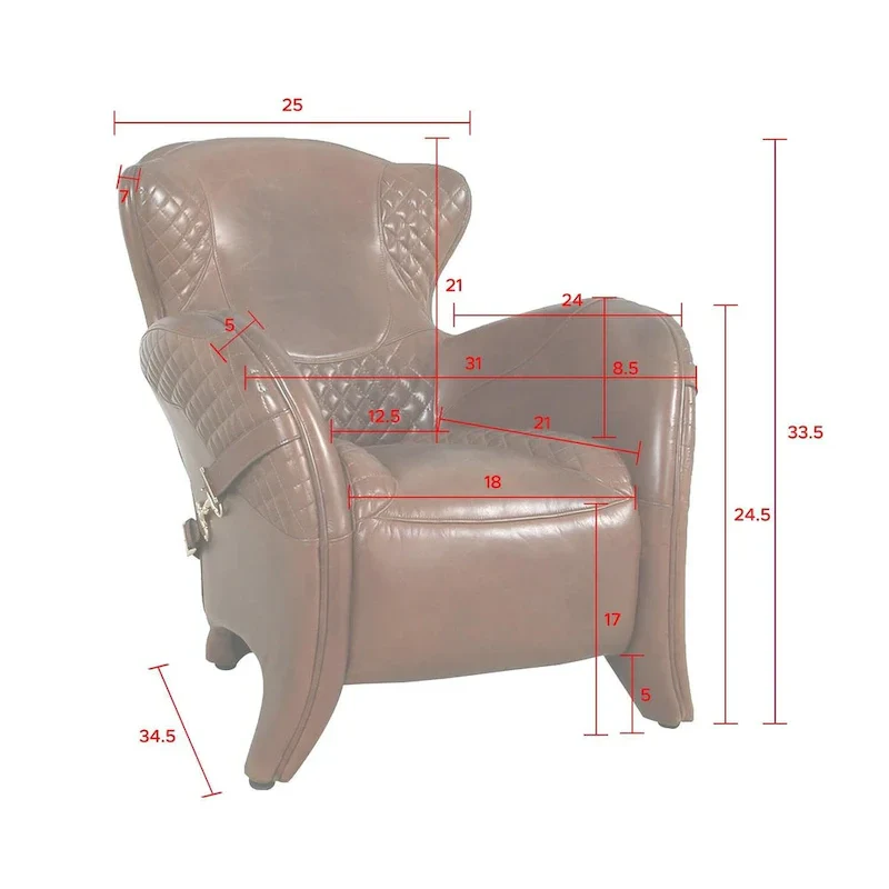 Pasargad Home Aspen Top Grain Leather Wing Chair, Brown - W31xD34.5xH33.5